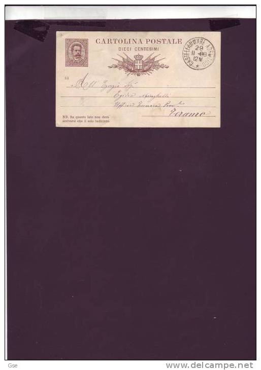 ITALIA 1888 - CP   - Pertile  7B  - M. 88 -Da  Castellammare A.a Teramo - Stamped Stationery