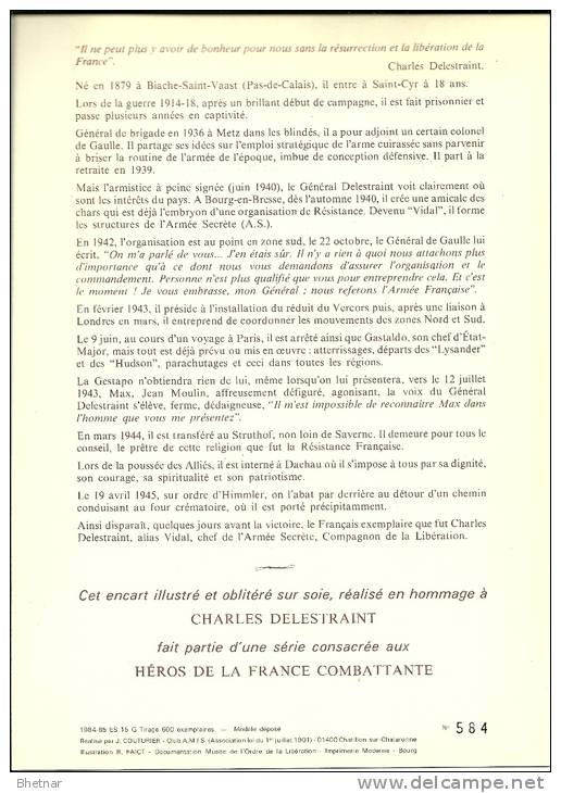 Résistance 28 " Héros De La France Combattante   Charles DELESTRAINT "  Encart Illustré - Guerre Mondiale (Seconde)