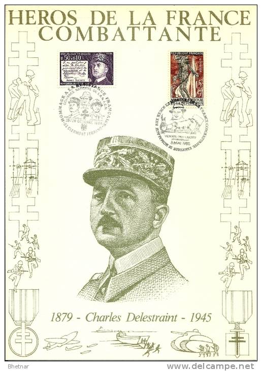 Résistance 29 " Héros De La France Combattante   Charles DELESTRAINT "  Encart Illustré - Guerre Mondiale (Seconde)