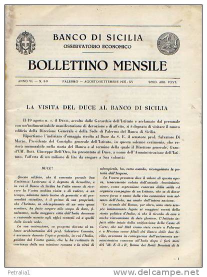 Gio 5 - Banco Di Sicilia – Bollettino Mensile Fascista - Primeras Ediciones
