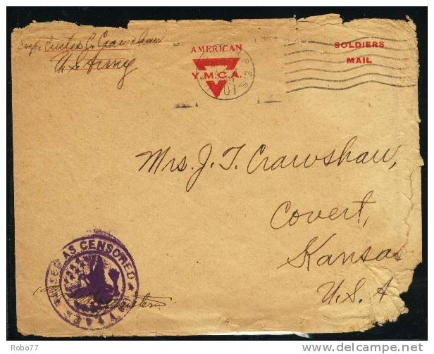 1919 USA Military, Feldpost, Fieldpost.  American Y.M.C.A. Sent To Kansas. Censorship. (Q10169) - Altri & Non Classificati