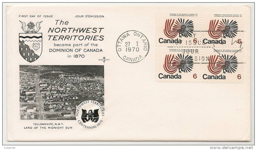 CANADA - THE NORTHWEST TERRITORIES - 1970  FDC - BLOCK OF 4  Yvert # 426 - 1961-1970