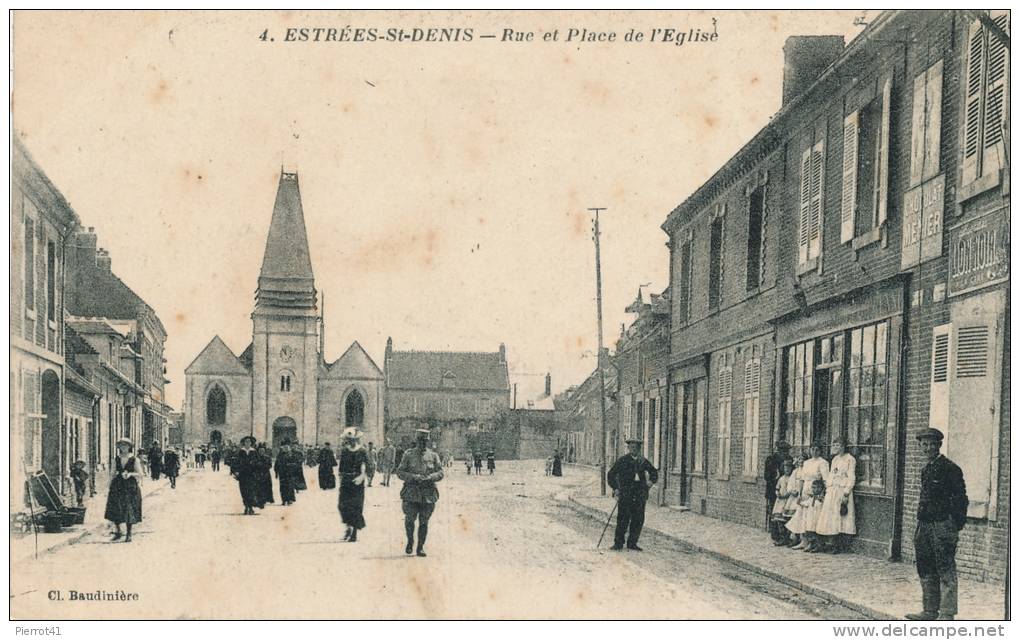 ESTREES SAINT DENIS - Rue Et Place De L'Église (belle Animation) - Estrees Saint Denis