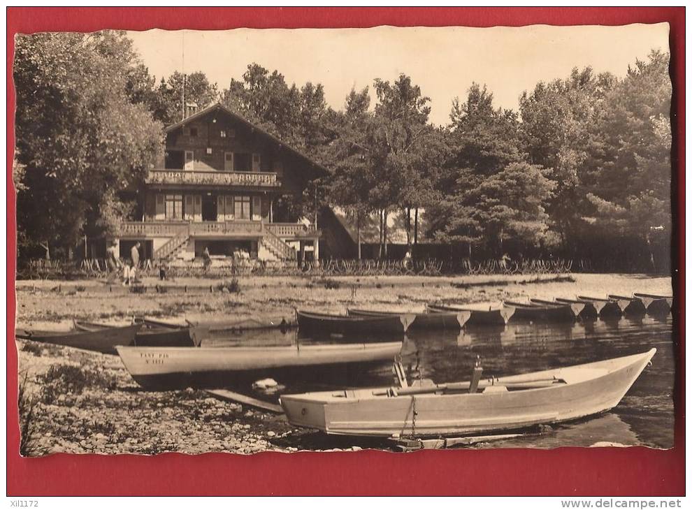 K1045 Colombier Hotel Robinson,barques,Lac Neuchâtel.Cachet Colombier 1953,timbre Manque. Nussbaum Carte-photo. - Colombier