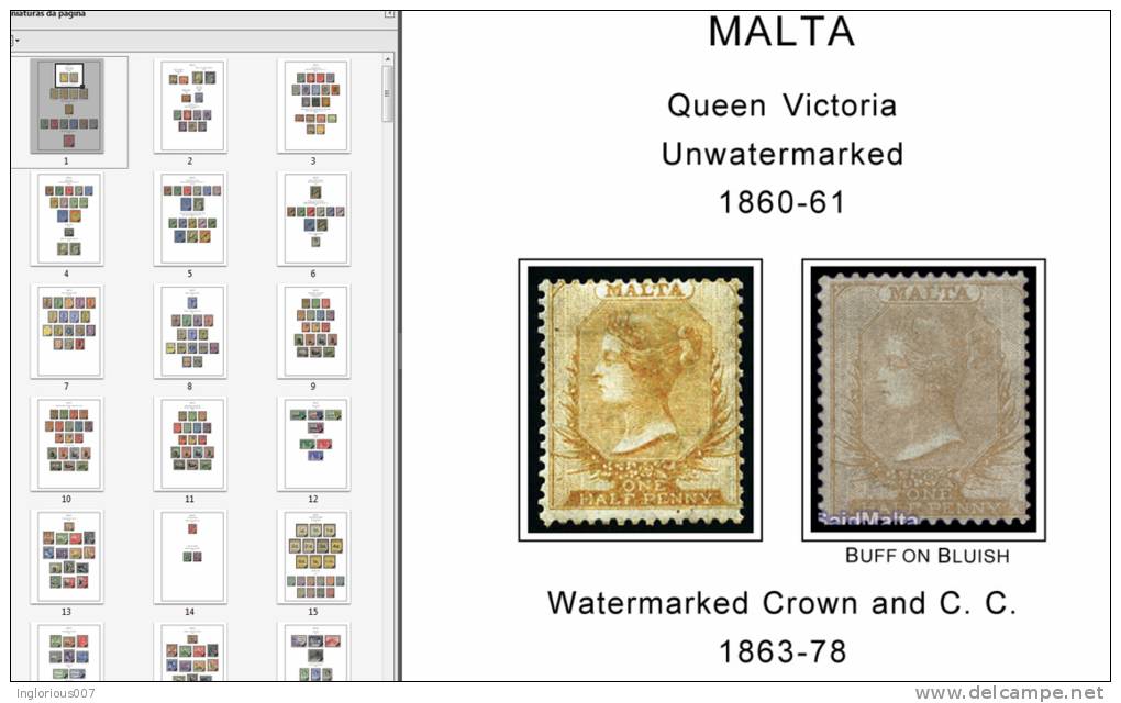 MALTA STAMP ALBUM PAGES 1860-2011 (196 Color Pages) - Inglés