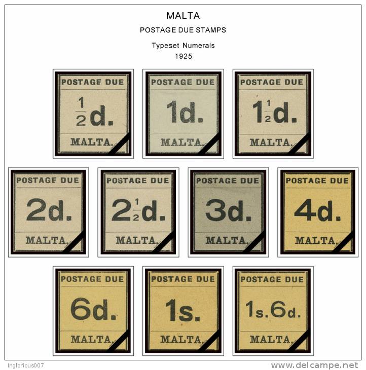 MALTA STAMP ALBUM PAGES 1860-2011 (196 color pages)