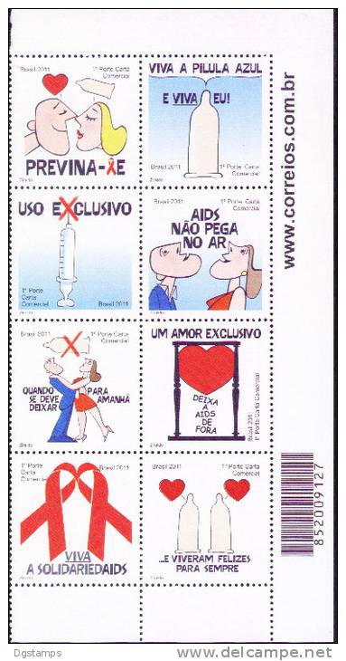 Brasil 2011 ** Lucha Contra El SIDA (AIDS). Prevención, Precaucion, Monogamia, Condones, Hipodermica. - Unused Stamps