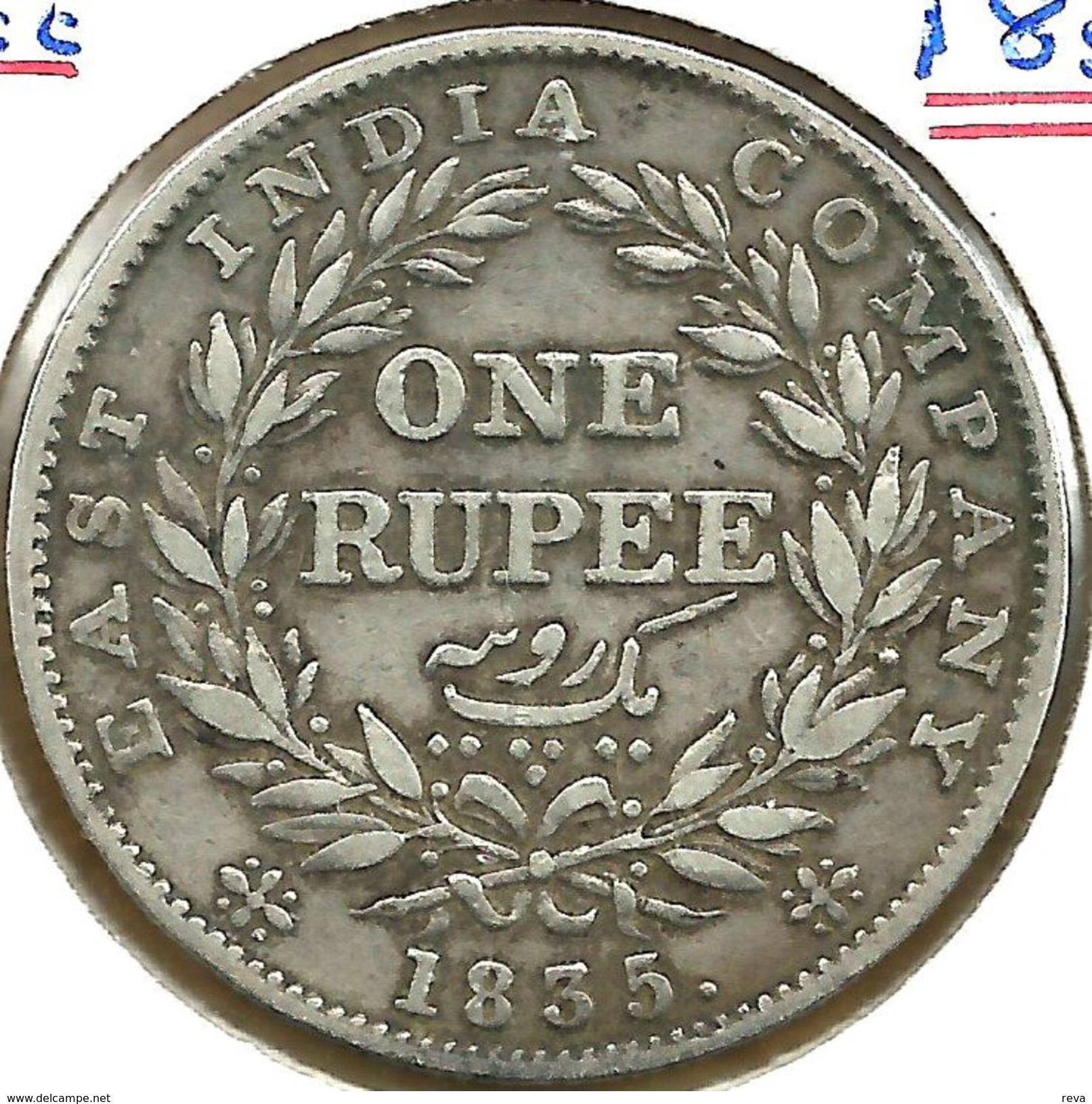 INDIA BRITISH 1 RUPEE WREATH INSCRIPTIONS FRONT KWIIII HEAD BACK 1835 AG SILVER VF KM450.4READ DESCRIPTION CAREFULLY !!! - India