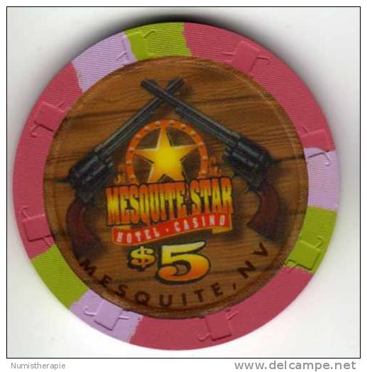Jeton Chip De Casino à Mesquite Nevada : Mesquite Star $5 (Pistolets) - Casino