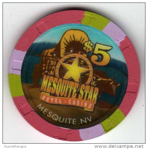 Jeton Chip De Casino à Mesquite Nevada : Mesquite Star $5 (Voiture à Taureaux) - Casino