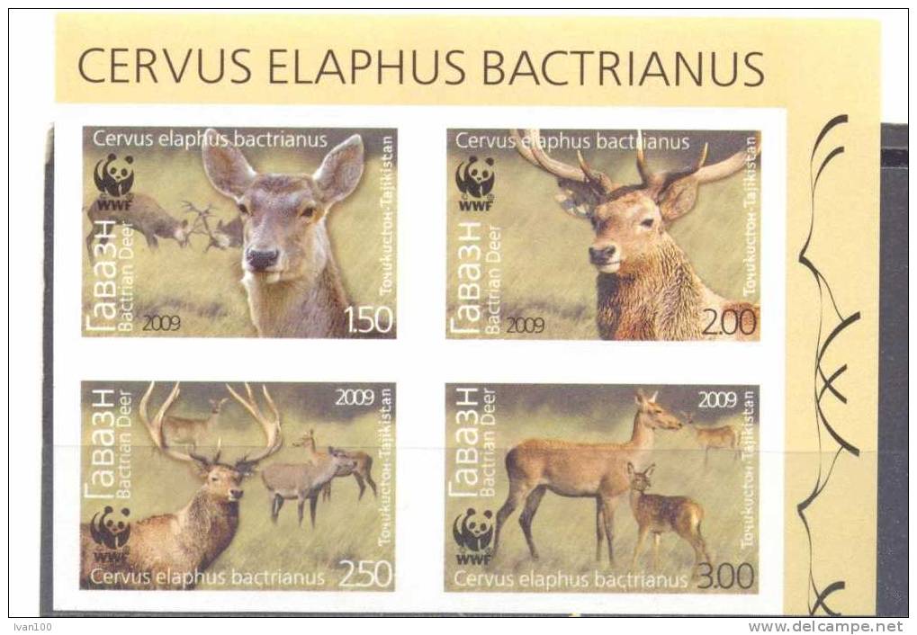 2009. Tajikistan, WWF, Bukhar Deer, 4v In Block, IMPERFORATED, Mint/** - Tajikistan