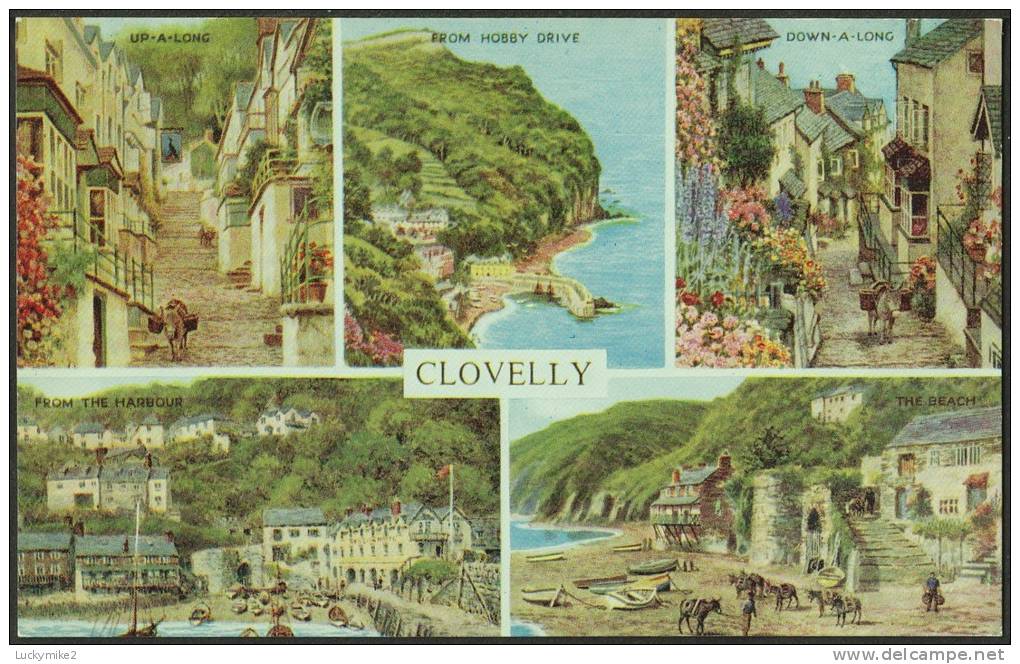 "CLOVELLY"  Multi-view - A Salmon Postcard (number 4532.  C1960 - Clovelly
