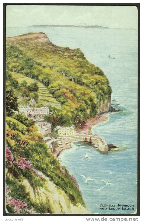 "Clovelly Harbour And Lundy Island" - A Salmon Postcard (number 4170),  Not Posted, But Dated 1956 On The Back. - Clovelly