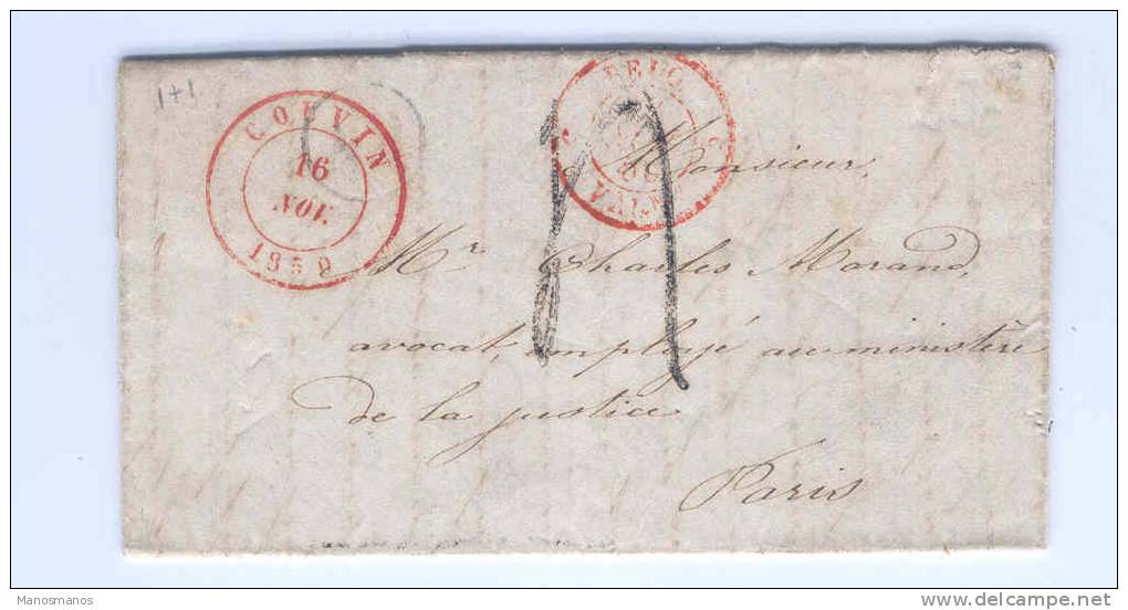 606/18 - Lettre Non Affranchie COUVIN 1850 Vers France - Boite Rurale Faible AP Origine PESCHE - Landelijks Post