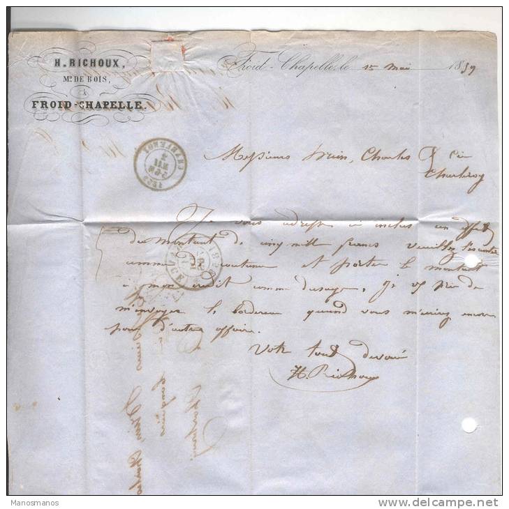 620/18 - Lettre TP Médaillon (touché) Distribution RANCE 1859 - Boite Rurale (Faible) L Origine FROIDCHAPELLE - Landelijks Post