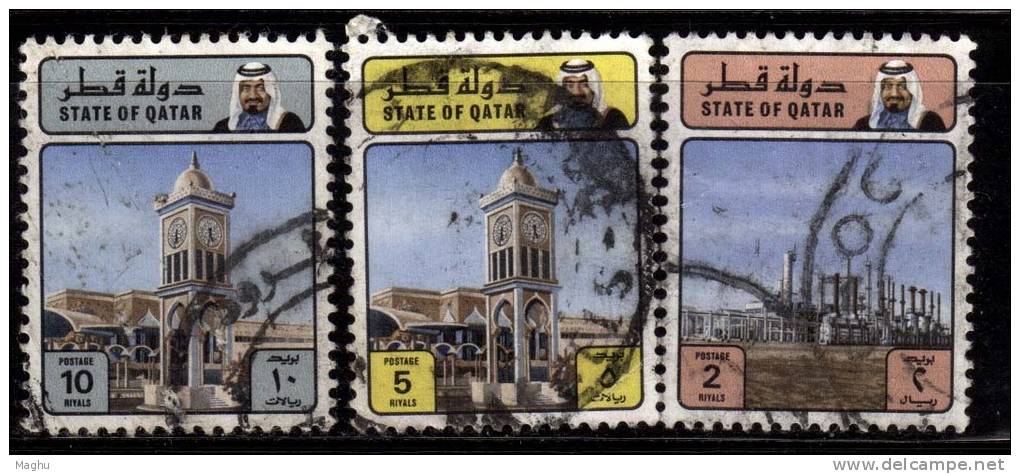 Qatar Used 1982, 3v Views, Clock Tower, Oil Refinery, Energy - Qatar