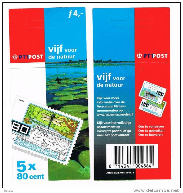 NEDERLAND  CARNET  VIJF VOOR NATUUR   2000 ** - Carnets Et Roulettes