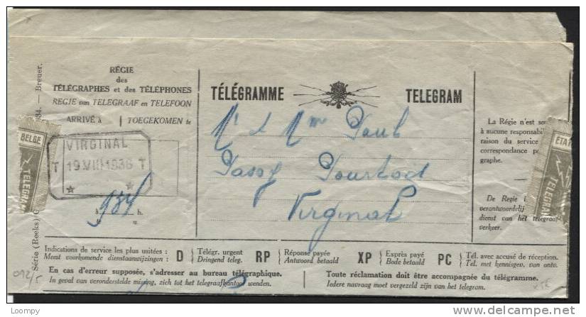 Télégramme Obl. Télégraphique VIRGINAL/T.T. 1936 (092) - Telegrams