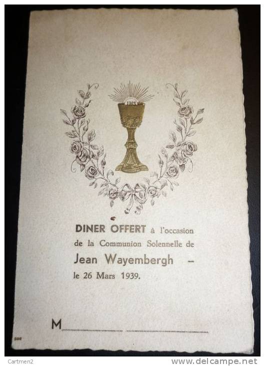 MENUS DINER COMMUNE SOLENNELLE DE JEAN WAYEMBERGH 26 MARS 1939 BOIS-D'HAINE - Menú