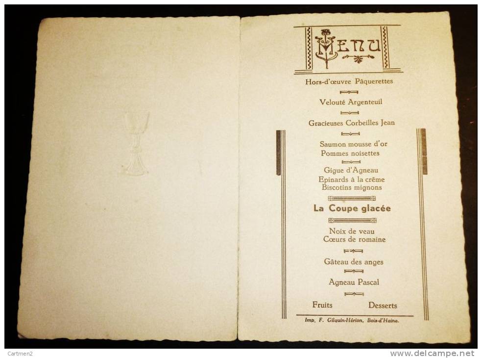 MENUS DINER COMMUNE SOLENNELLE DE JEAN WAYEMBERGH 26 MARS 1939 BOIS-D'HAINE - Menú