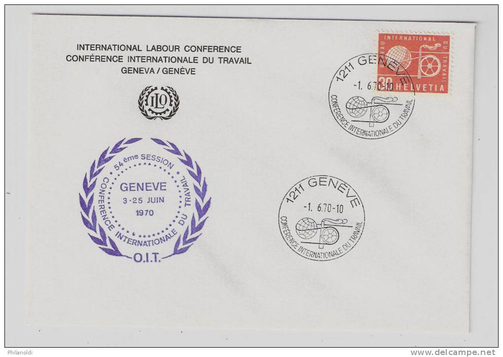 Suisse, Switzerland, 1 Juin 1970, ILO BIT Conference, Official Cover; Conférence Internationale Du Travail - ILO