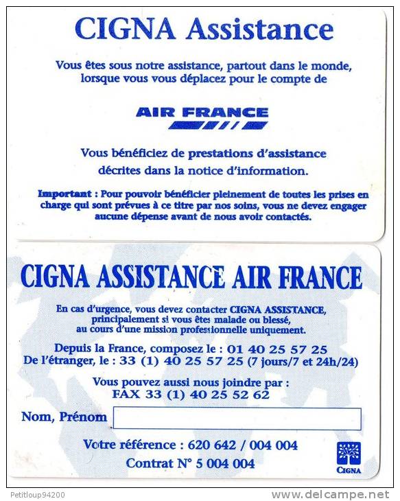 CARTE  D'ENTREPRISE   CIGNA / AIR FRANCE - Werbung