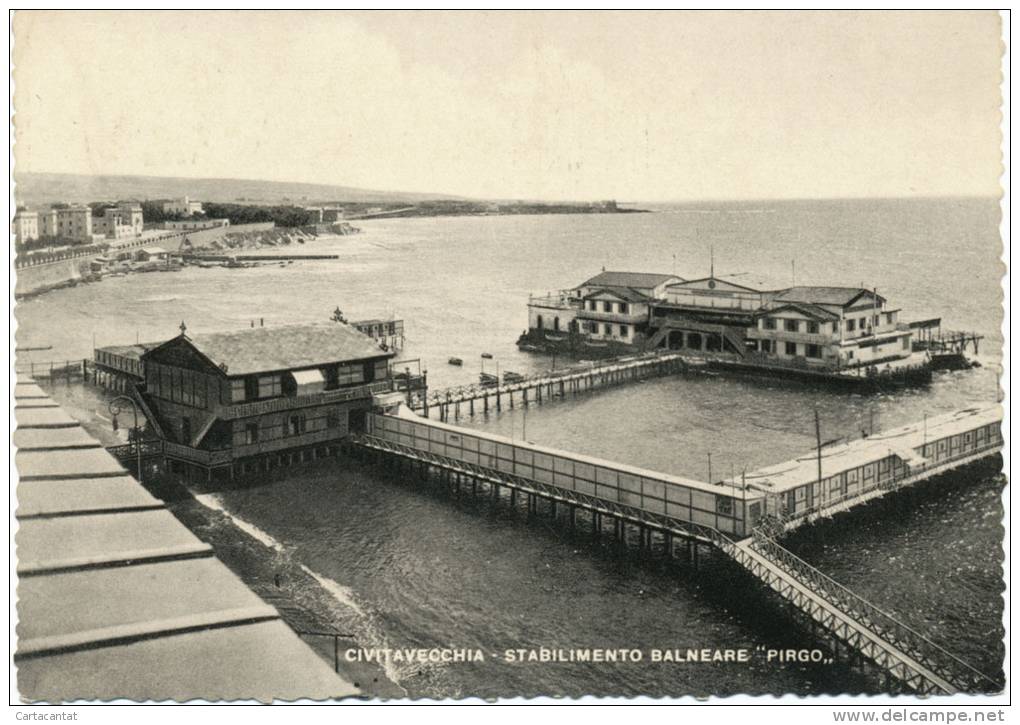 CIVITAVECCHIA. VEDUTA DALL'ALTO DELLO STABILIMENTO BALNEARE "PIRGO". CARTOLINA DEL 1952 - Civitavecchia