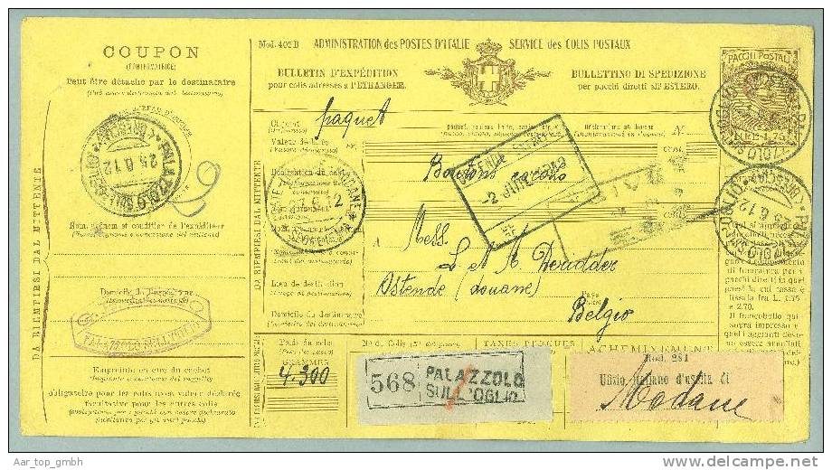 Heimat Italien Sizilien Palazzolo 1912-06-12 Paketkarte Nach Belgien - Colis-postaux