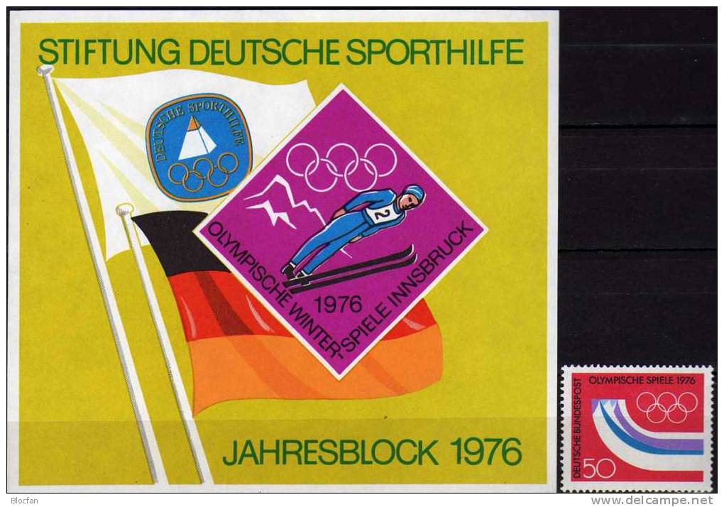 Sporthilfe Jahresblock 1976 BRD 875 Plus Sph Block I ** 9€ Eishockey Ski-Sprung Winter Olympic Sheet Of Germany - Winter 1976: Innsbruck