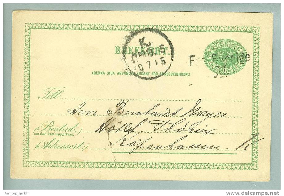 Heimat Schweden Schiffspost 1885-07-10 F-SVERIGE M. Auf Ganzsache - Enteros Postales