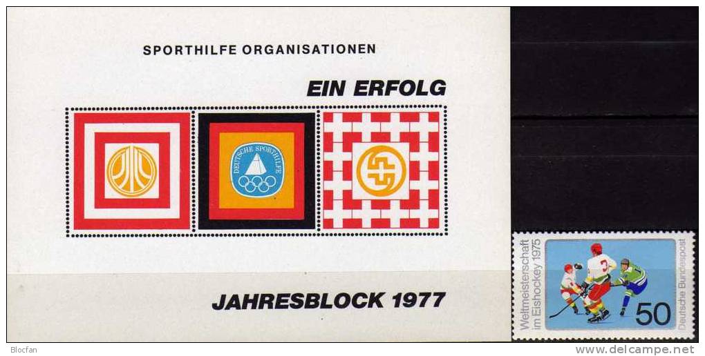 Sporthilfe Jahresblock 1977 BRD 835 Plus Sph Block II ** 9€ WM Eishockey-Spieler Championat Winter Sport Bloc Of Germany - Jockey (sobre Hielo)