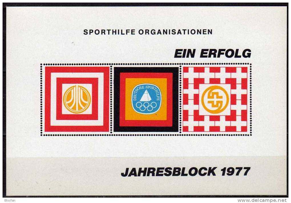 Sporthilfe Jahresblock 1977 BRD 835 Plus Sph Block II ** 9€ WM Eishockey-Spieler Championat Winter Sport Bloc Of Germany - Jockey (sobre Hielo)