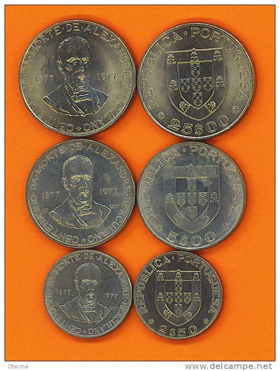 PORTUGAL 3 Pieces (2$5; 5$ Et 25$) "Alexandre Herculano" 1977 - Portugal