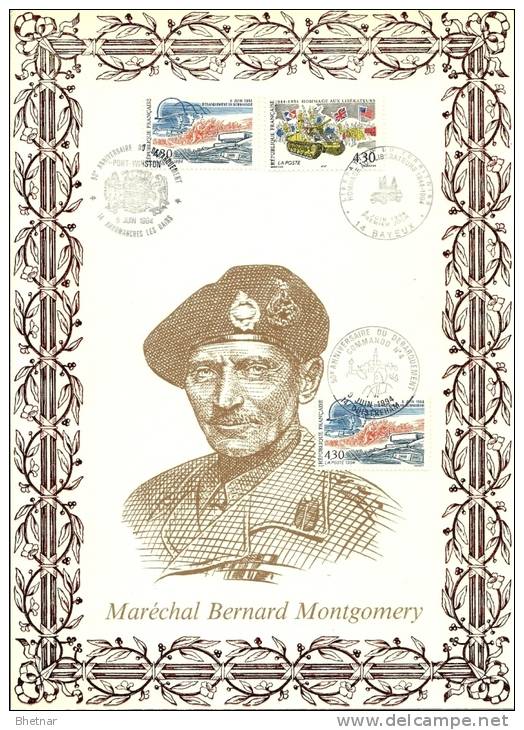 Héros 108 " Maréchal Bernard MONTGOMERY " Encart Illustré Et Oblitéré Sur Soie - Guerre Mondiale (Seconde)