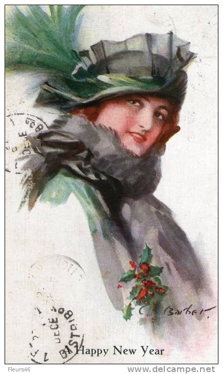 Signée Harrison Fisher - Femme Chapeau Fourrure, Houx . MAGNIFIQUE - Barber, Court