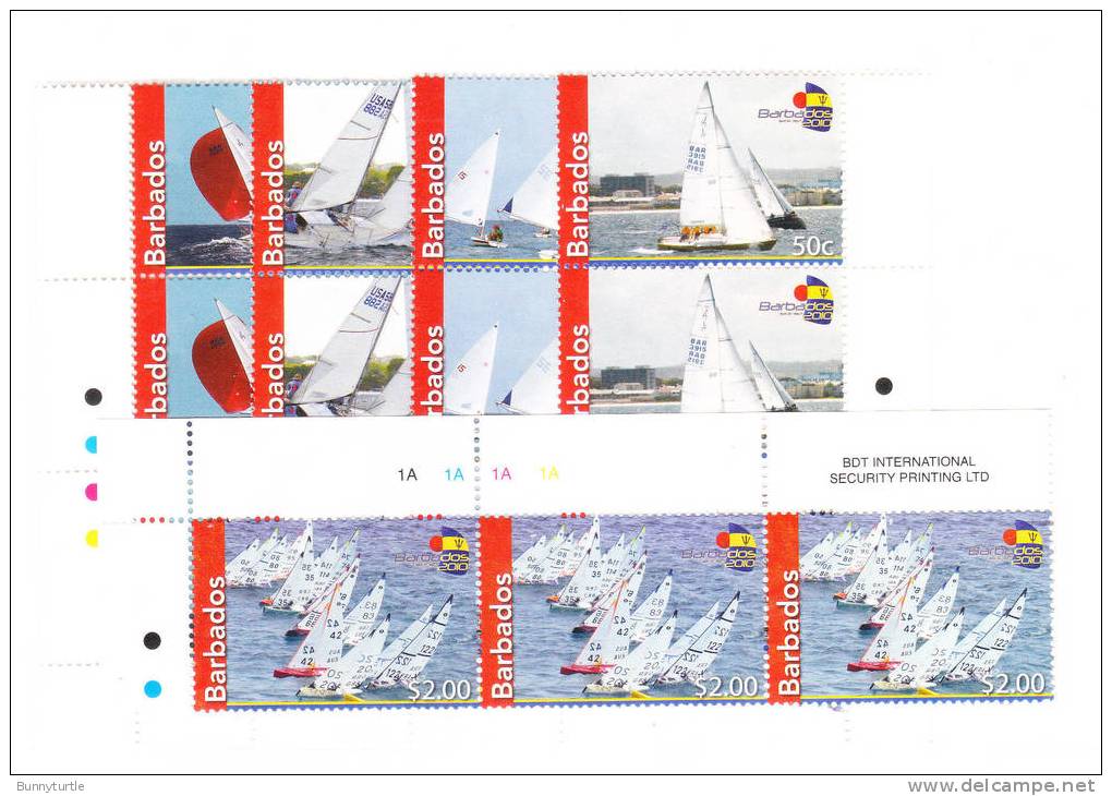 Barbados 2010 Sailing Boat Blk Of 3 MNH - Barbades (1966-...)