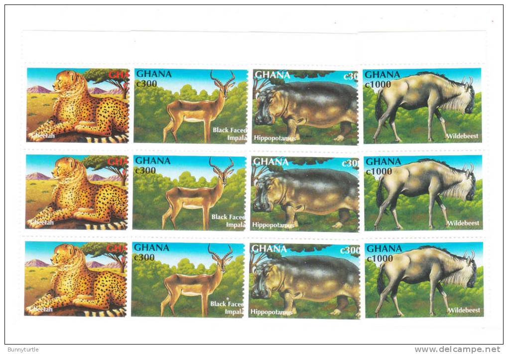 Ghana 2000 Wildlife Hippo Wildebeest Blk Of 3 MNH - Wild