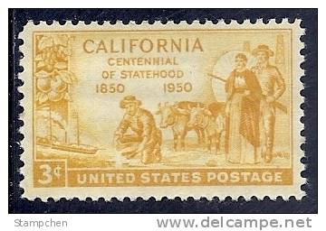 1950 USA California Statehood 100th Ann. Stamp Sc#997 Gold Miner Pioneer Ox Cow - Ongebruikt