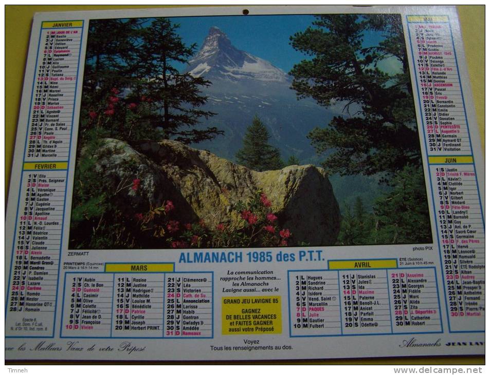 Almanach 1985 Des P.T.T.- ZERMATT FEERIE BLANCHE DANS LES ALPES- VOSGES N°88 - JEAN LAVIGNE - Small : 1981-90