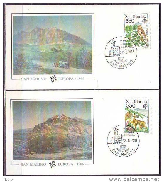 SAN MARINO - BIRD - EAGLE - DEER -  EUROPE STAMPS - FDC - 1986 - Lettres & Documents