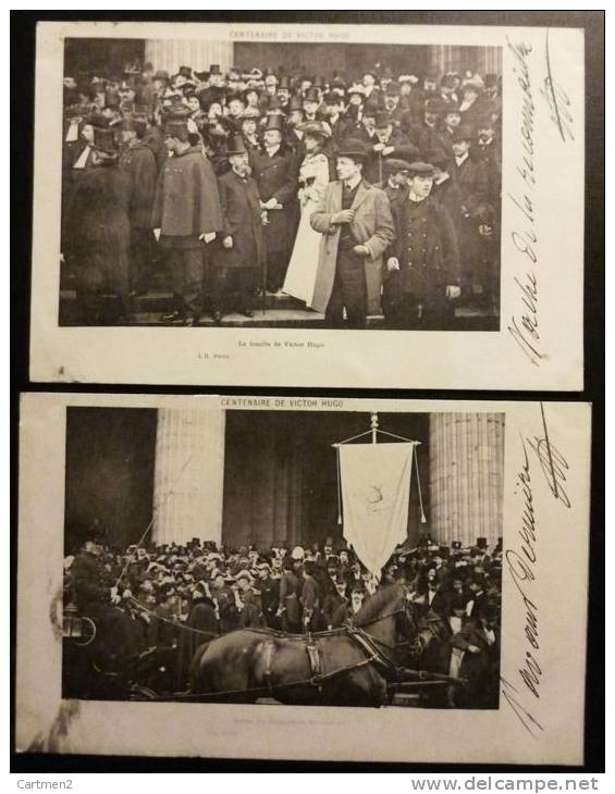 2 CPA 1900 : LE CENTENAIRE DE VICTOR-HUGO LA FAMILLE DE VICTOR-HUGO ET SORTIE DES DELEGATIONS ETRANGERES ECRIVAINS - Scrittori