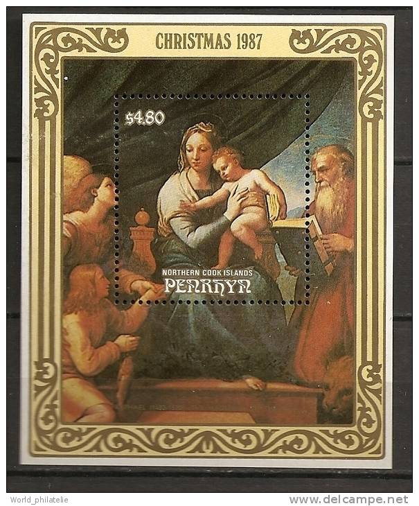 Penrhyn 1987 N° BF 78 ** Noël, Tableaux, Raphaël, Vierge à La Chaise, Poisson - Penrhyn