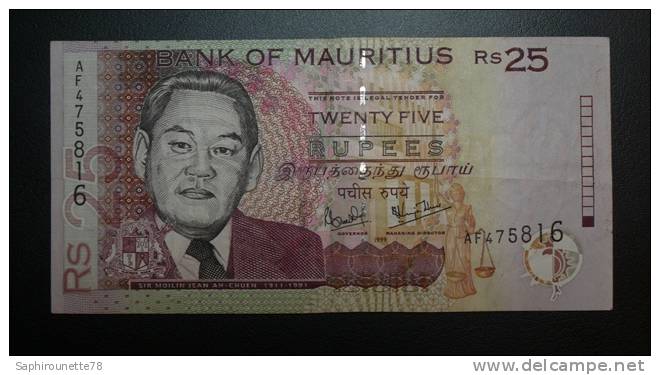 ILE MAURICE - Billet De 25 Roupies  - 1999 -  N°AF475816 - Mauritius
