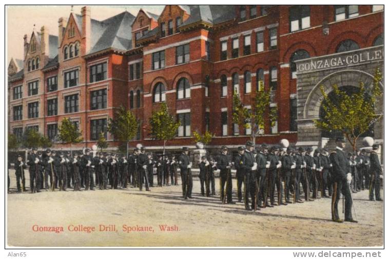 Spokane WA Washington, Gonzaga University Marching Drill Team Military Rifles, On C1910s Postcard - Spokane