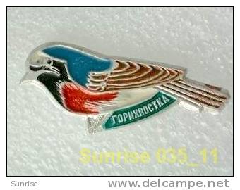 Animals: Birds Redstart - Phoenicurus / Old Soviet Badge _35_an0047 - Animaux
