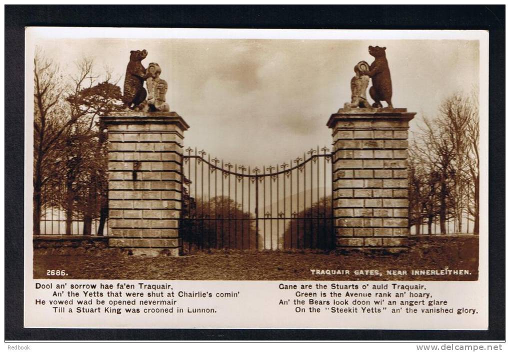 RB 809 - Real Photo Postcard - Traquair Gates Near Innerleithen Peebleshire Scotland - Patriotic Poem Poetry Theme - Peeblesshire