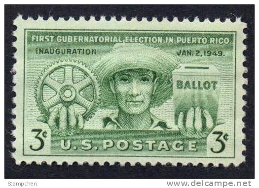 1949 USA Puerto Rico Election Stamp Sc#983 History Farmer Cogwheel Hat - Other & Unclassified