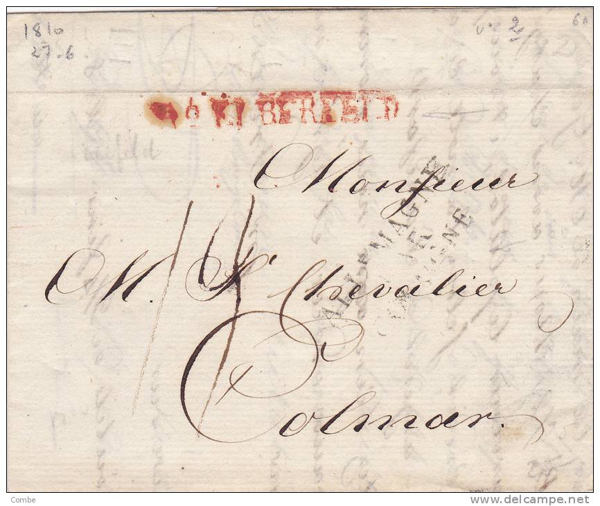 Cachet D´Entrée En France,1810, ALLEMAGNE PAR COLOGNE, BARMEN, Taxe 13 /6 - 1801-1848: Vorläufer XIX