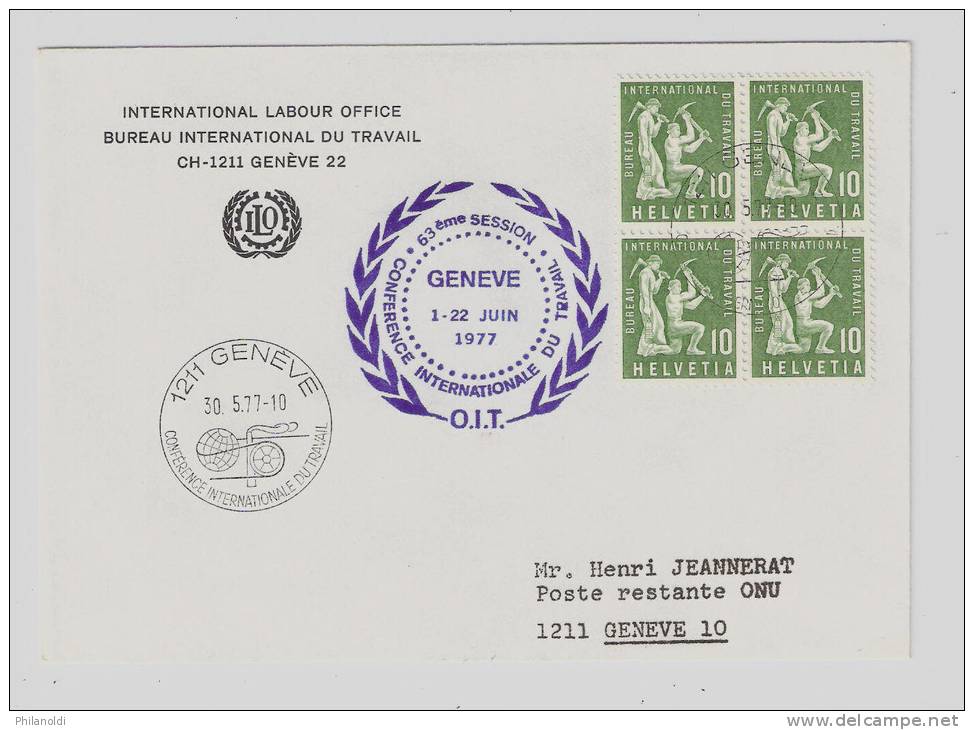 Suisse, Switzerland,30 Mai 1977 ILO BIT Labour Conference Internationale Travail, Lettre Officielle, Official Cover; Unm - Officials