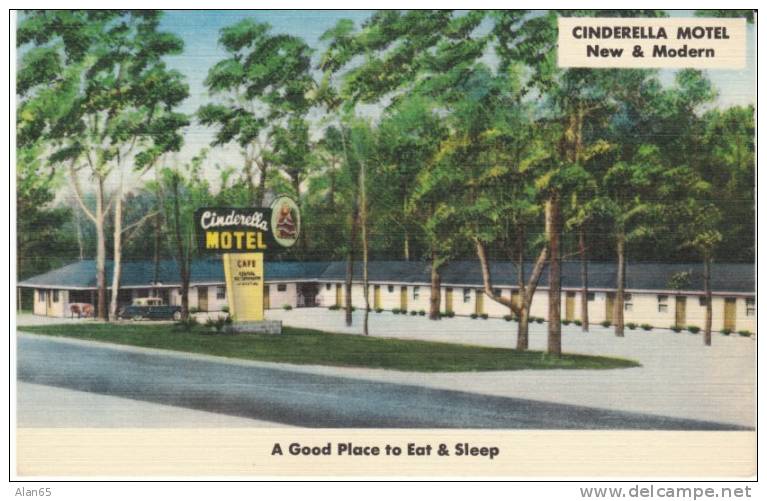 Cinderella Motel &amp; Cafe, Between Montgomery Tuscaloosa AL Alabama, Lodging, C1930s Vintage Linen Postcard - Autres & Non Classés